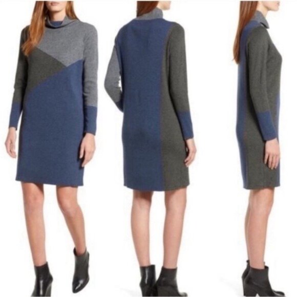 Nic Zoe Womens Long Sleeve Mock Neck Sweater Dress Colorblock Blue Gray size L - Picture 13 of 13